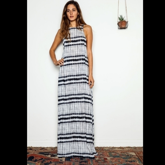 Flynn Skye The Market Maxi Dress Black White Dot Stripe Print Size Large - Picture 5 of 13